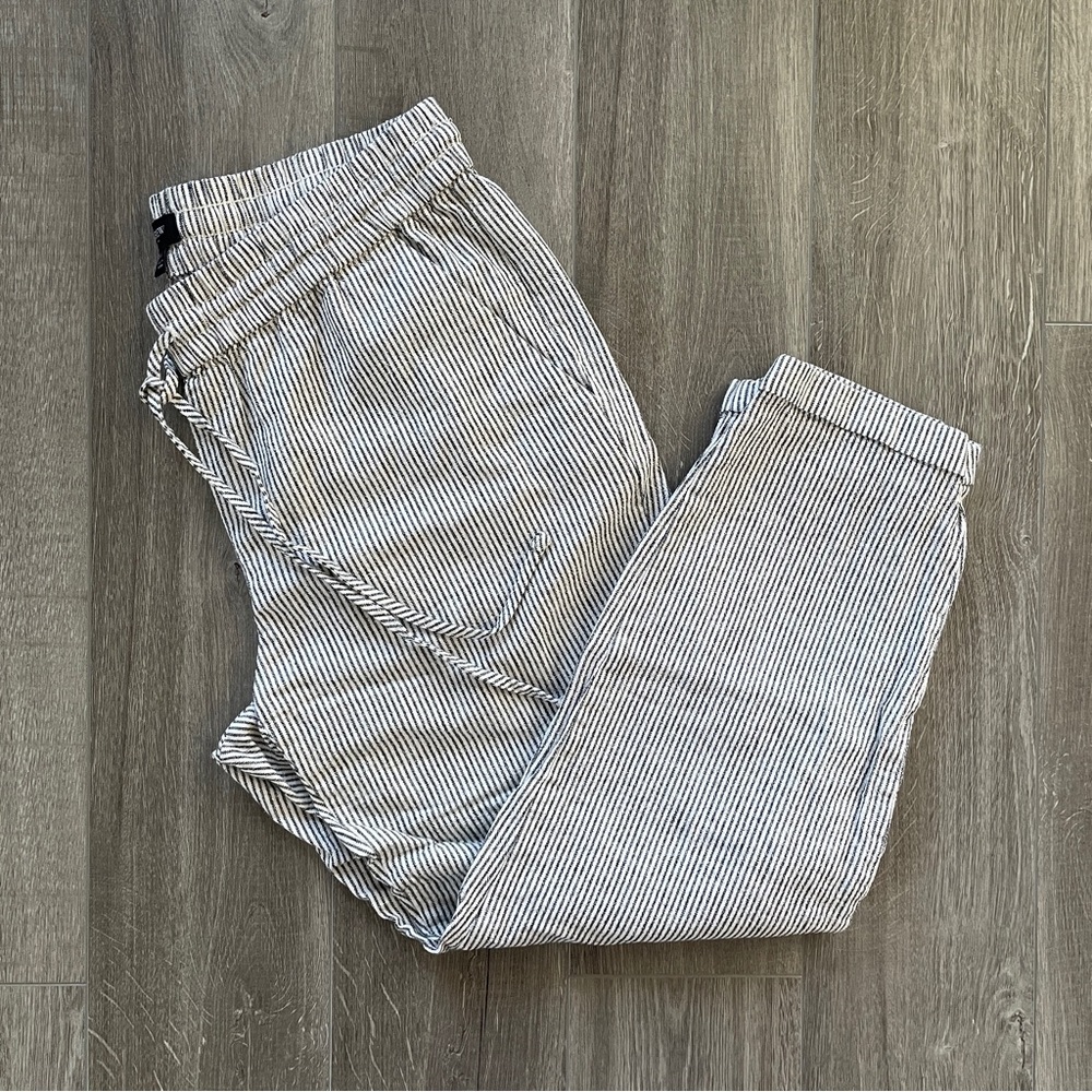 j. crew factory striped linen cotton blend drawstring pants